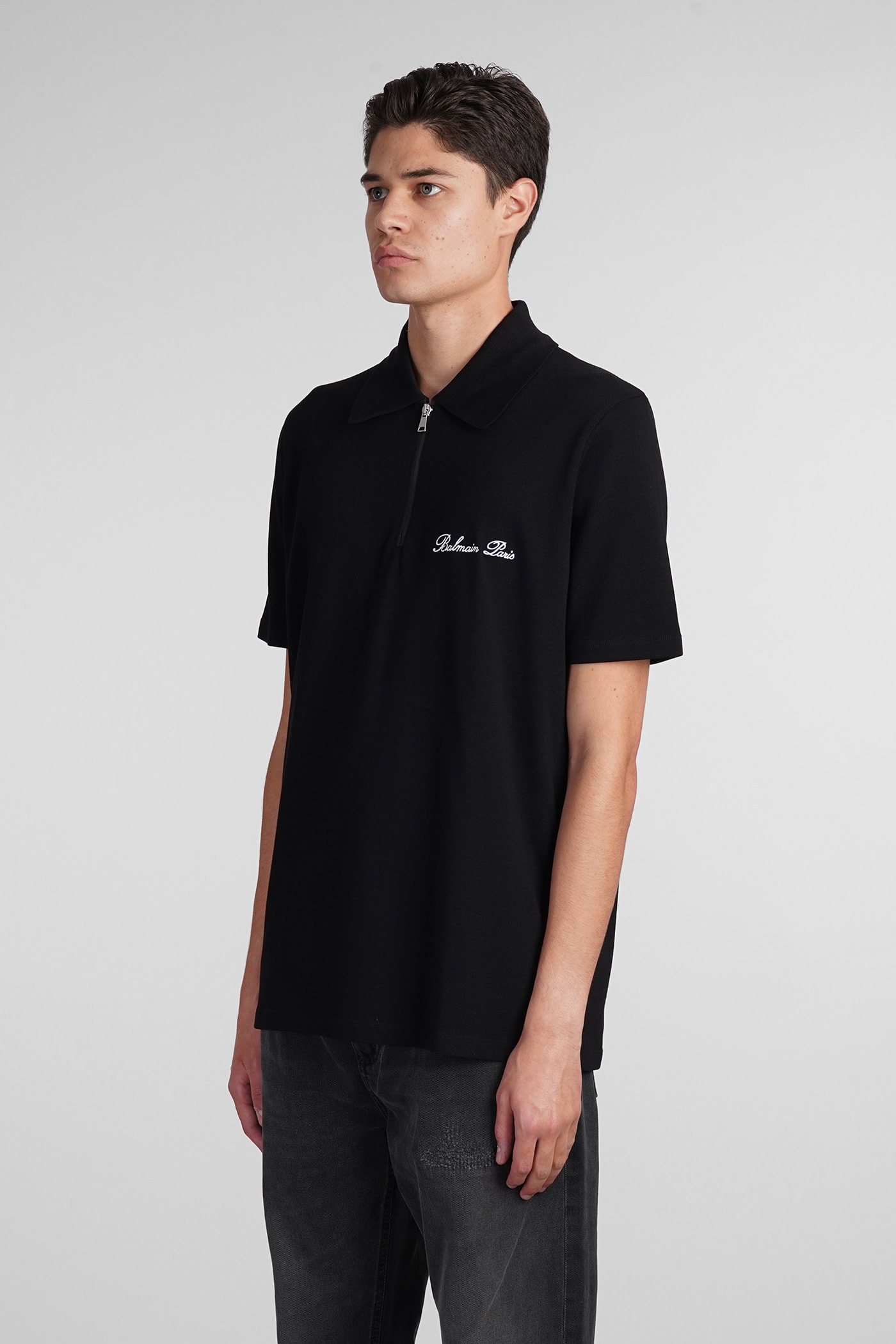 Shop Balmain Polo In Black Cotton