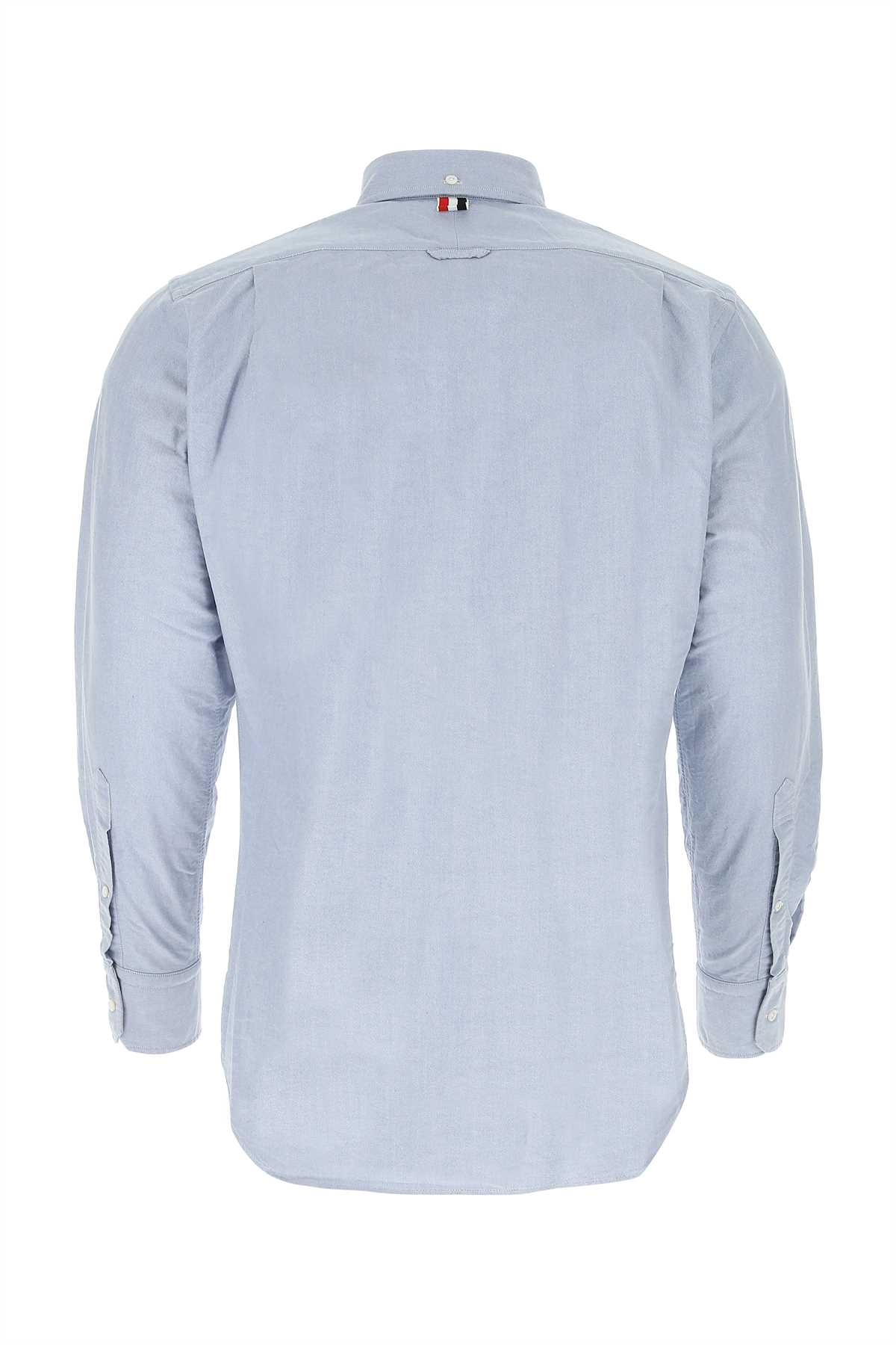 Shop Thom Browne Melange Light Blue Cotton Shirt In Lightblue