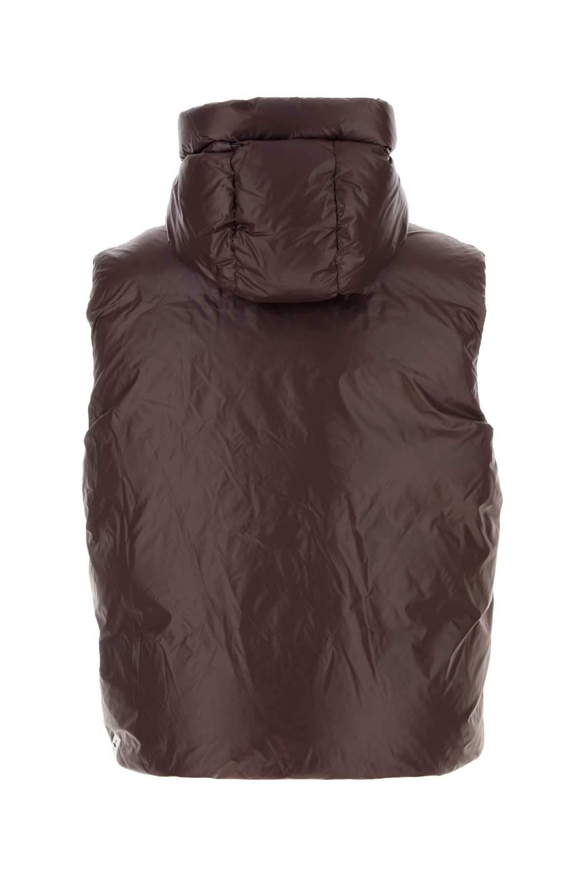 Jil Sander Brown Nylon Sleeveless Down Jacket In Brown