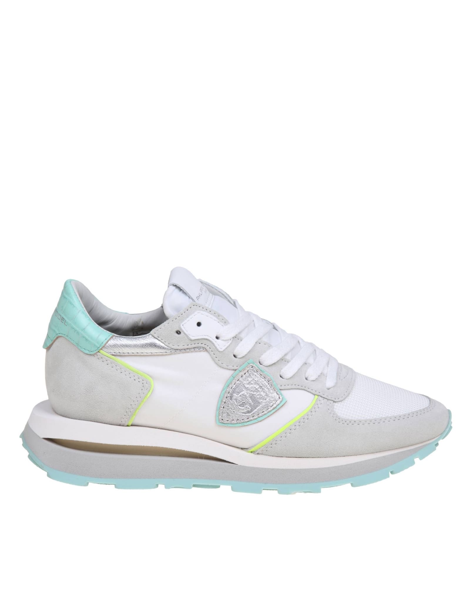 Philipp Plein Philippe Model Tropez Trainers In Suede And Nylon Colour White And Turquoise