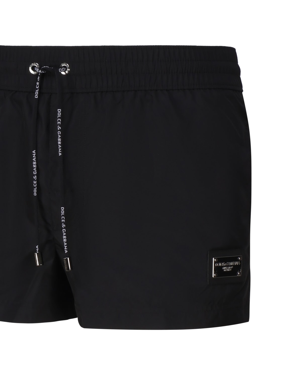 Shop Dolce & Gabbana Short Beach Boxer Shorts Made Of Lightweight Nylon With Metal Logo Plaque In Black