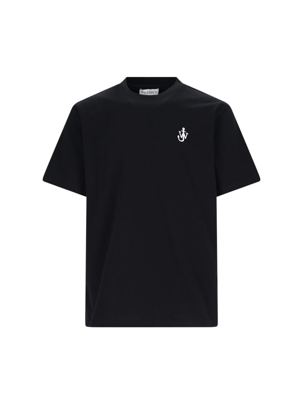 Jw Anderson Black Crewneck T-shirt With Anchor Embroidery On The Front In Cotton Man In Black
