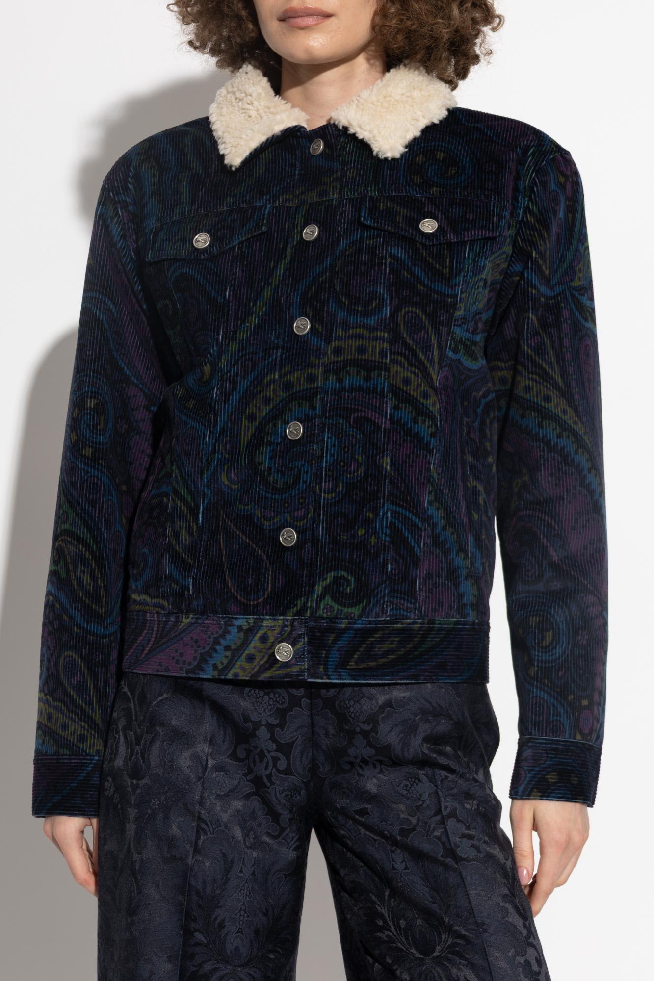 Etro Paisley-print Corduroy Jacket Giubbino In Blue