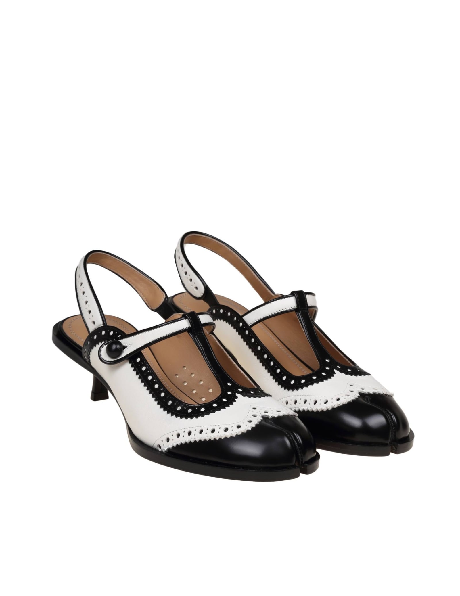 Shop Maison Margiela Slingback Bourgeoise In Color White/black Leather In Ivory/black
