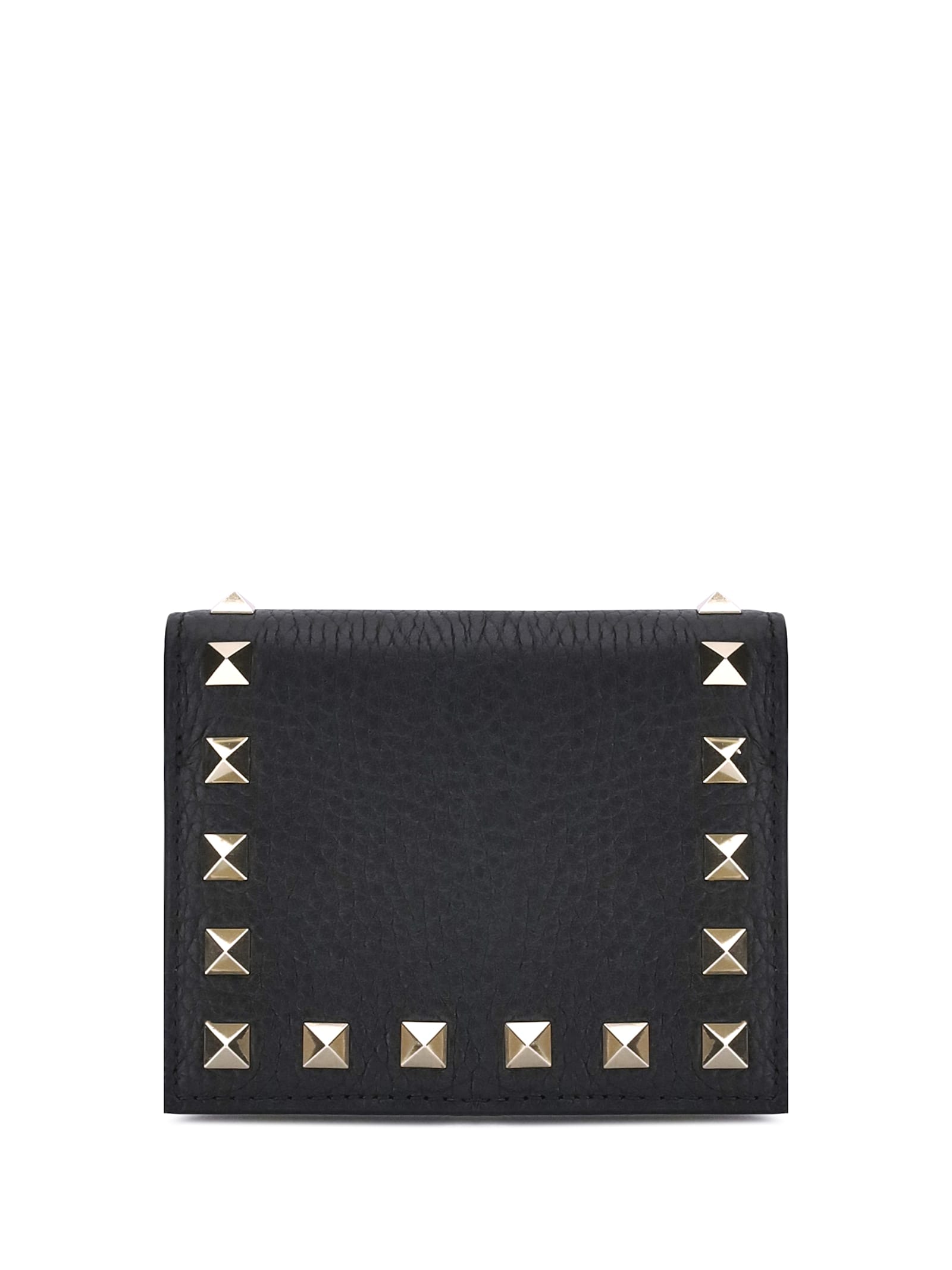 Valentino Rockstud Compact Leather Wallet In Black