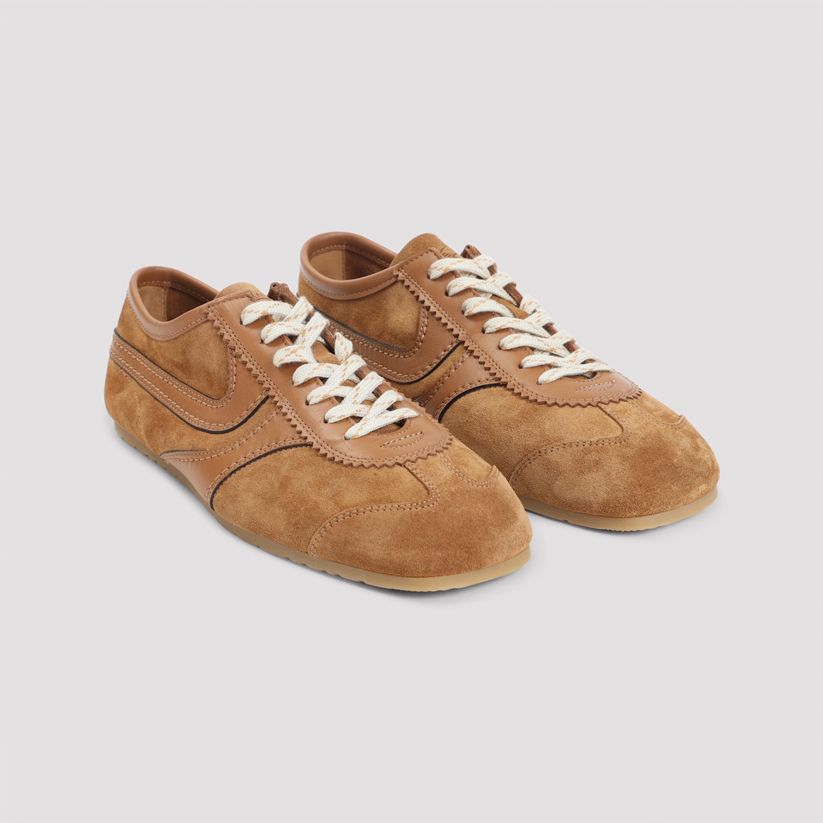 Dries Van Noten Casual Low Top Sneakers With Leather Panels In Brown
