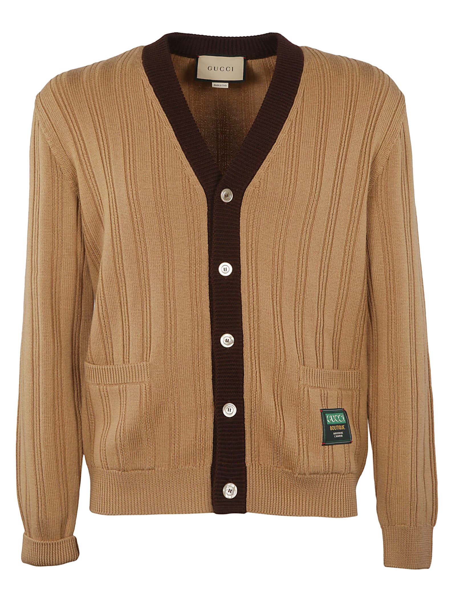 GUCCI RIBBED KNIT V-NECK CARDIGAN,11822414