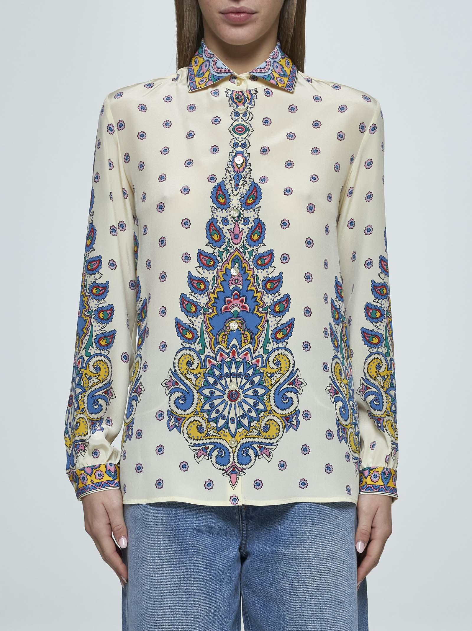 Etro Ivory Paisley Print Silk Twill Shirt In Neutrals