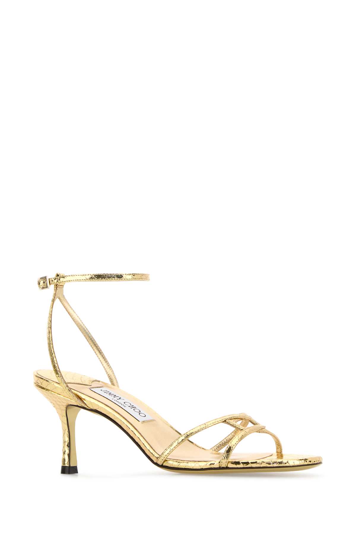 Jimmy Choo Gold Leather Leo 65 Sandals In Gold