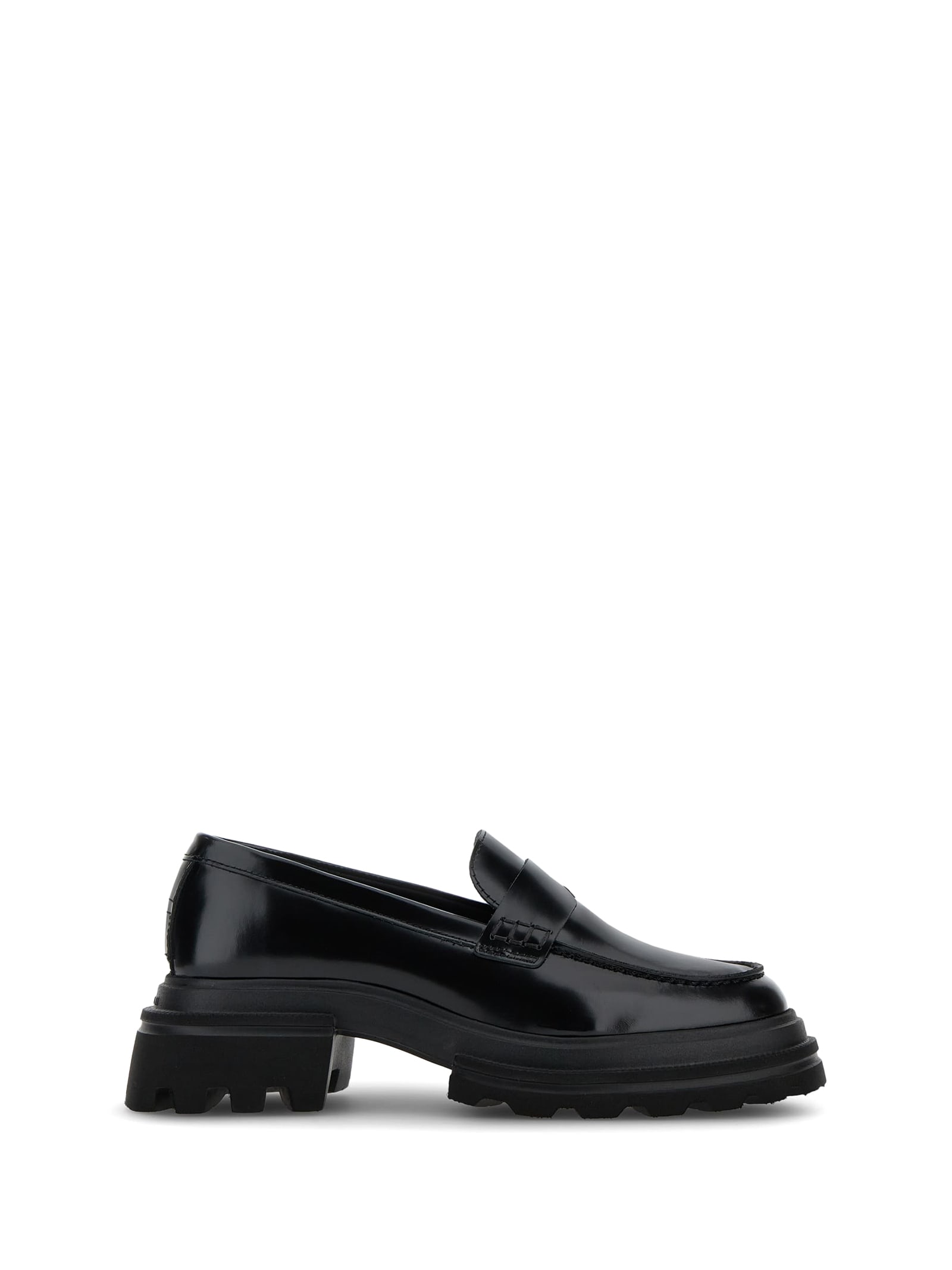 Shop Hogan H674 Black Leather Moccasin In Nero