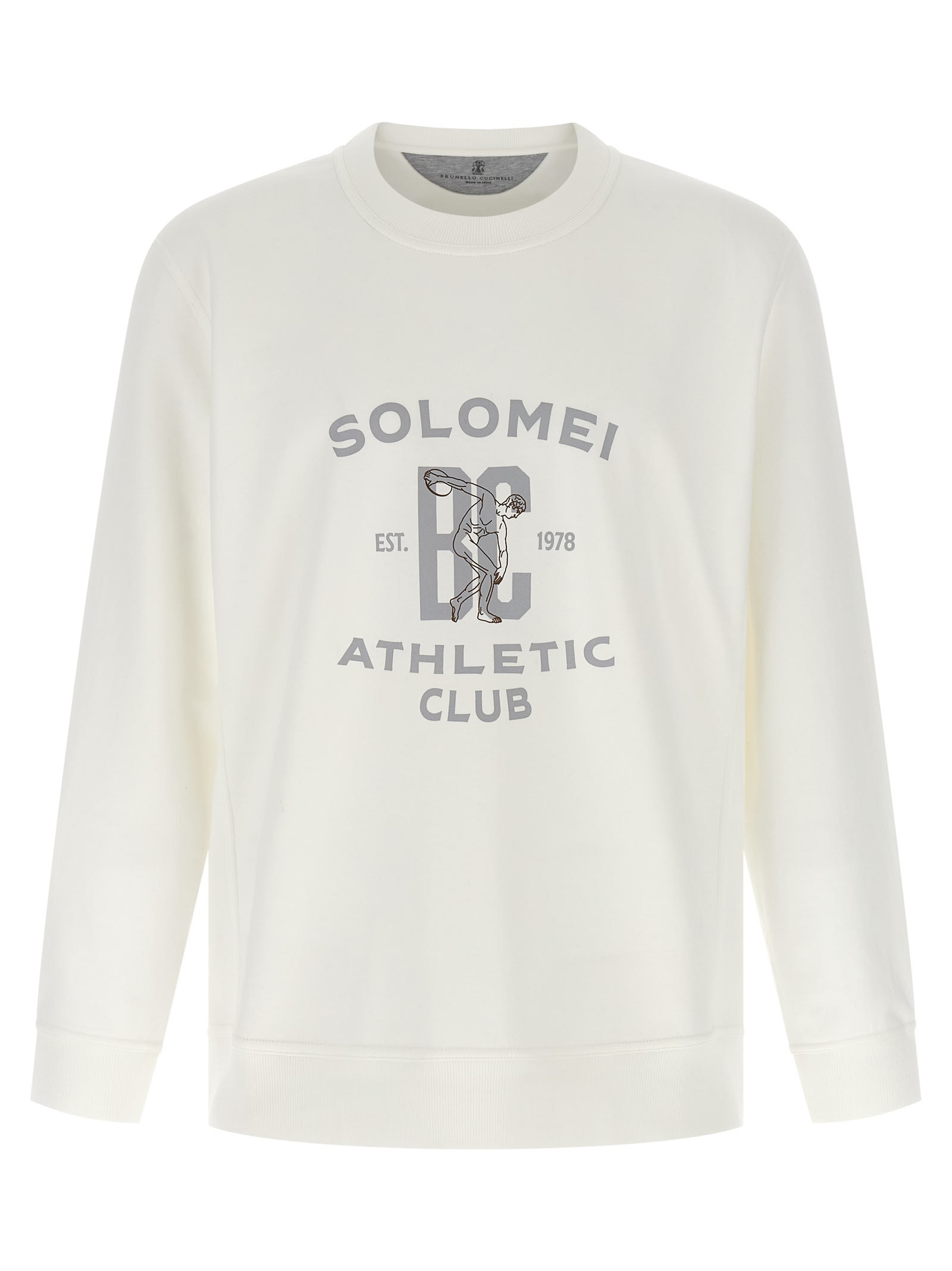 Brunello Cucinelli Men Techno Cotton Fleece Topwear With Print In White