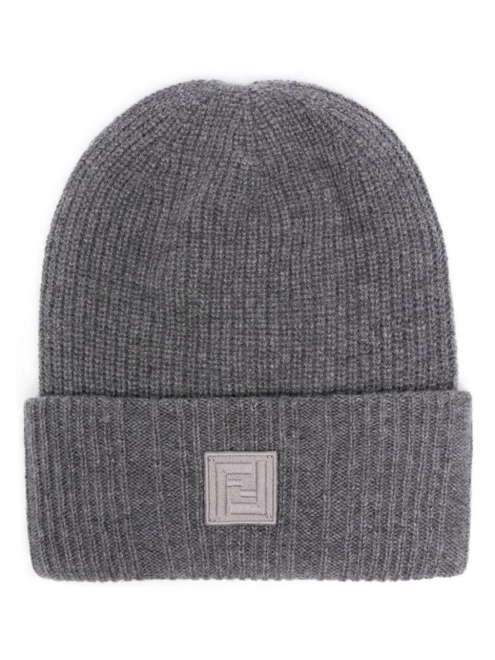 Shop Fendi Logo Patch Beanie In Grigio