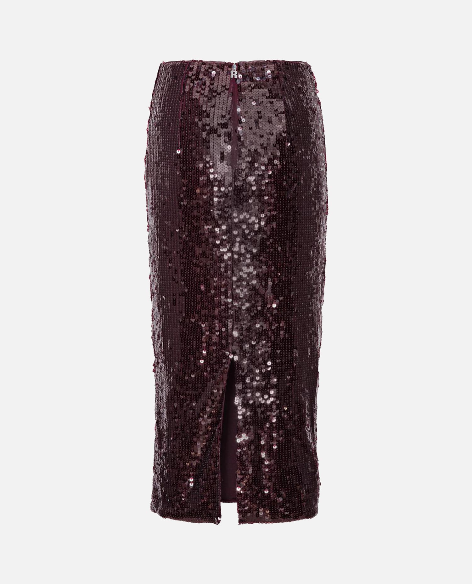 Rotate Birger Christensen Burgundy Midi Skirt With Sequined Finish In Brown