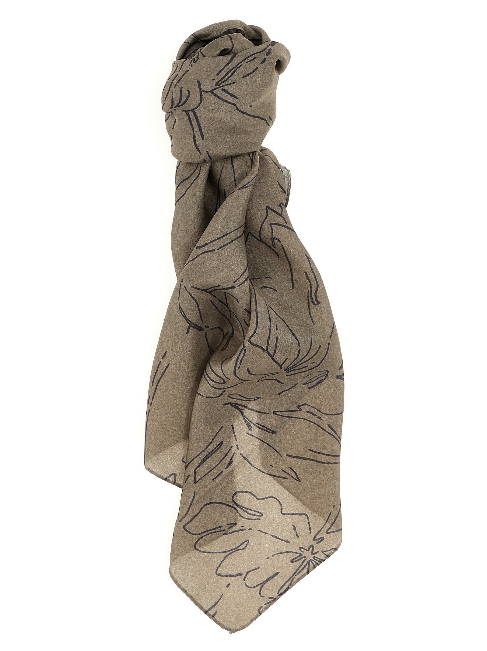 Shop Brunello Cucinelli Printed Silk Scarf In Gray