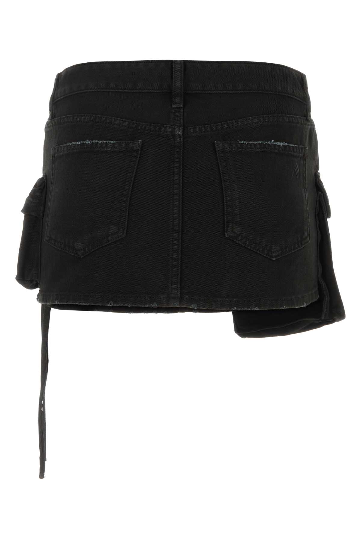 Shop Attico Black Denim Fay Mini Skirt