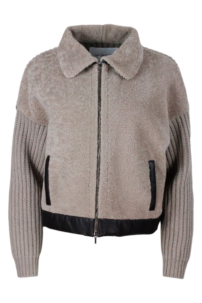 Fabiana Filippi Bomber Jacket In Shearling Micro Bouclé With Knitted Back And Sleeves.