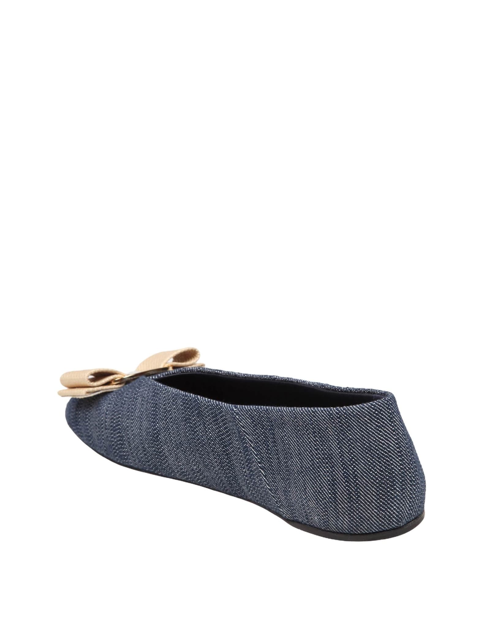 Shop Ferragamo Vanna Ballerina In Denim With Vara Bow