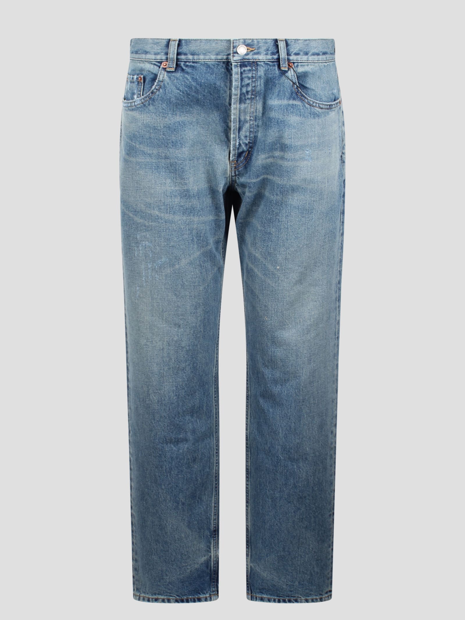 Shop Saint Laurent Charlotte Blue Denim Straight-leg Jeans