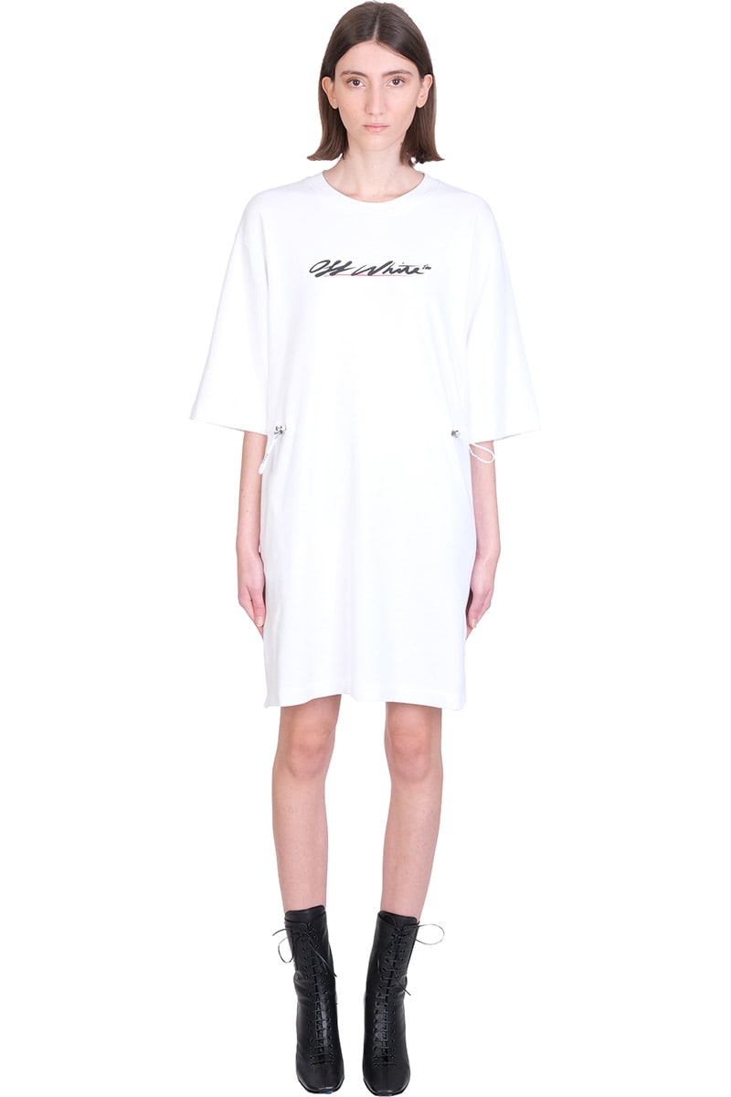 Off-White New Script Logo Dress In White Cotton