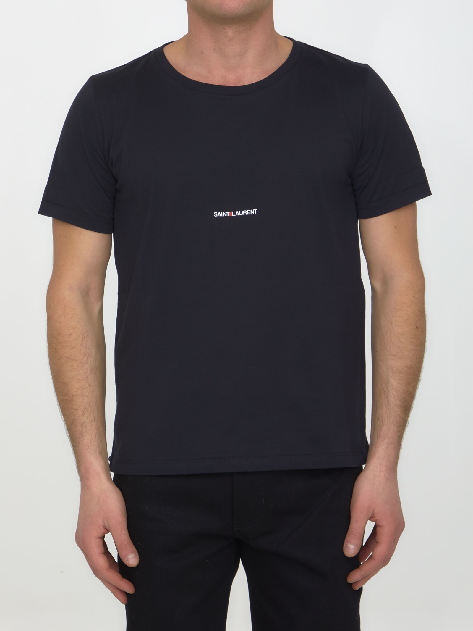 Shop Saint Laurent Cotton T-shirt With Logo In Black