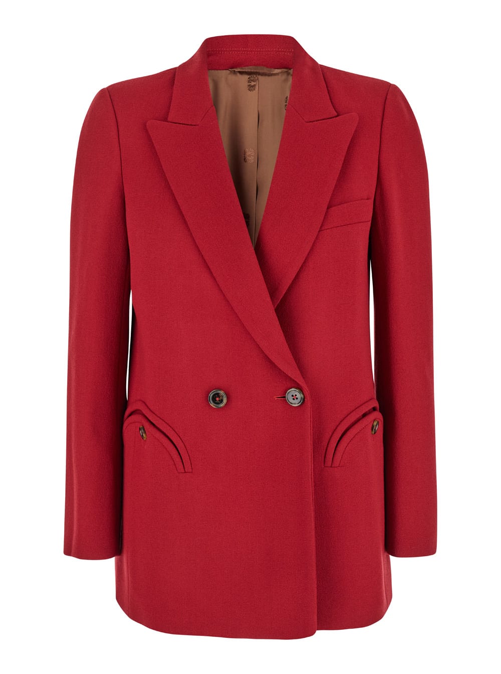 Red Double-breasted Jacket With Peak Revers In Wool Woman