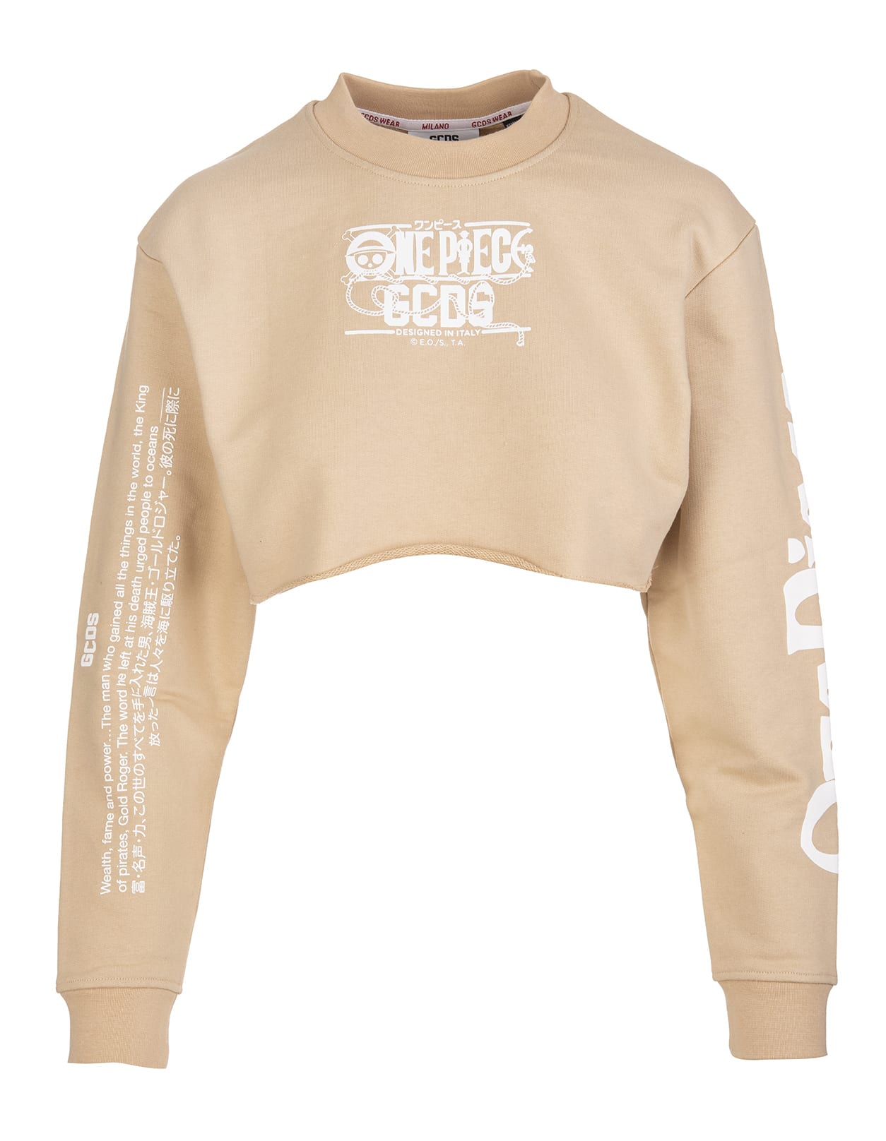 GCDS Womens Beige Crop Sweatshirt With One Piece Shirahoshi Print