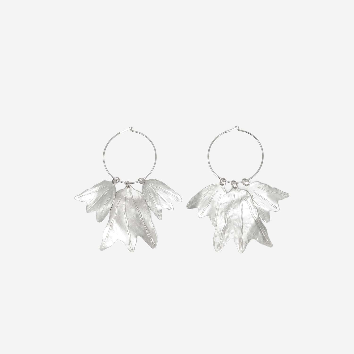 Jil Sander Hoop Earrings With Leaf Charm In Silver