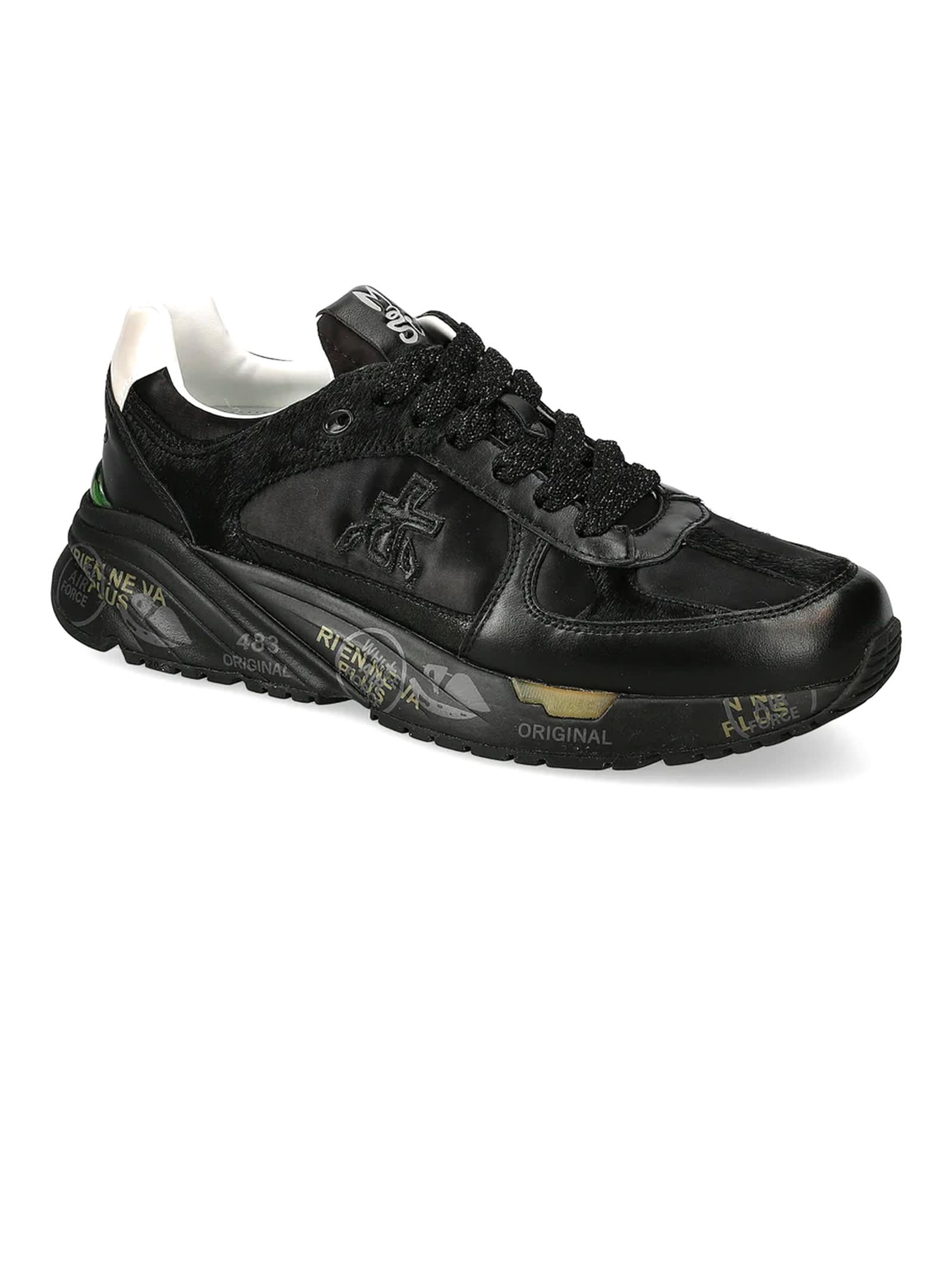 Shop Premiata Black Leather Mase Sneakers