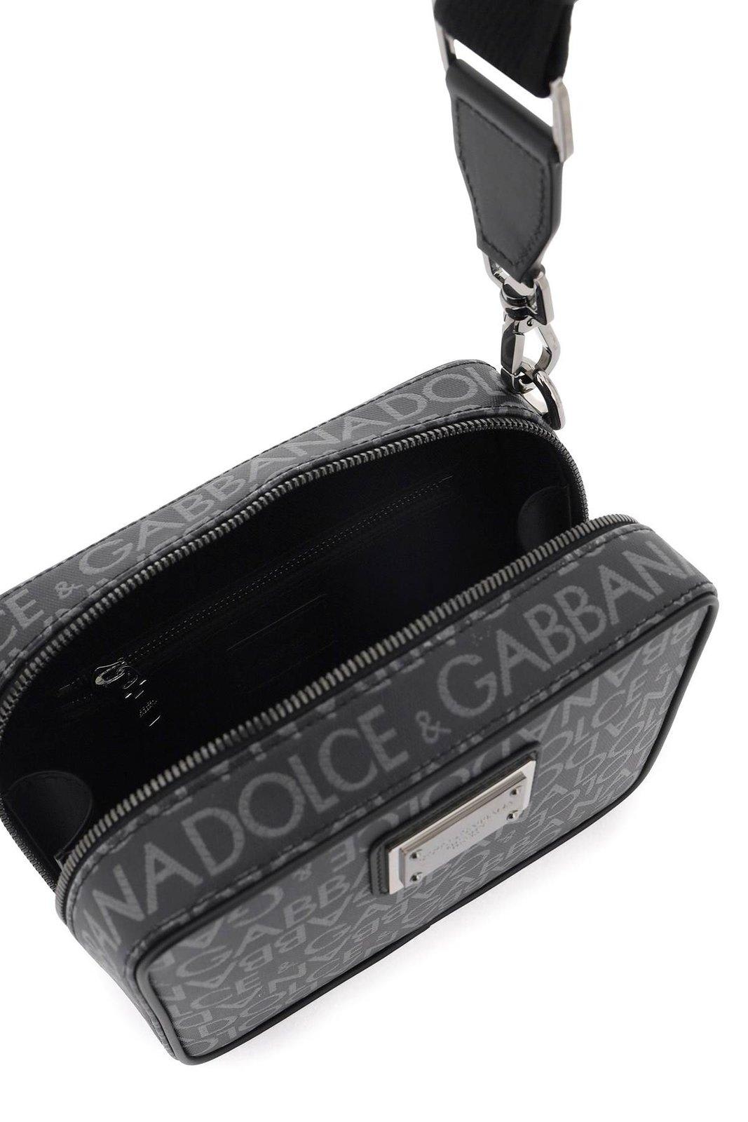 Shop Dolce & Gabbana Logo Printed Zipped Shoulder Bag