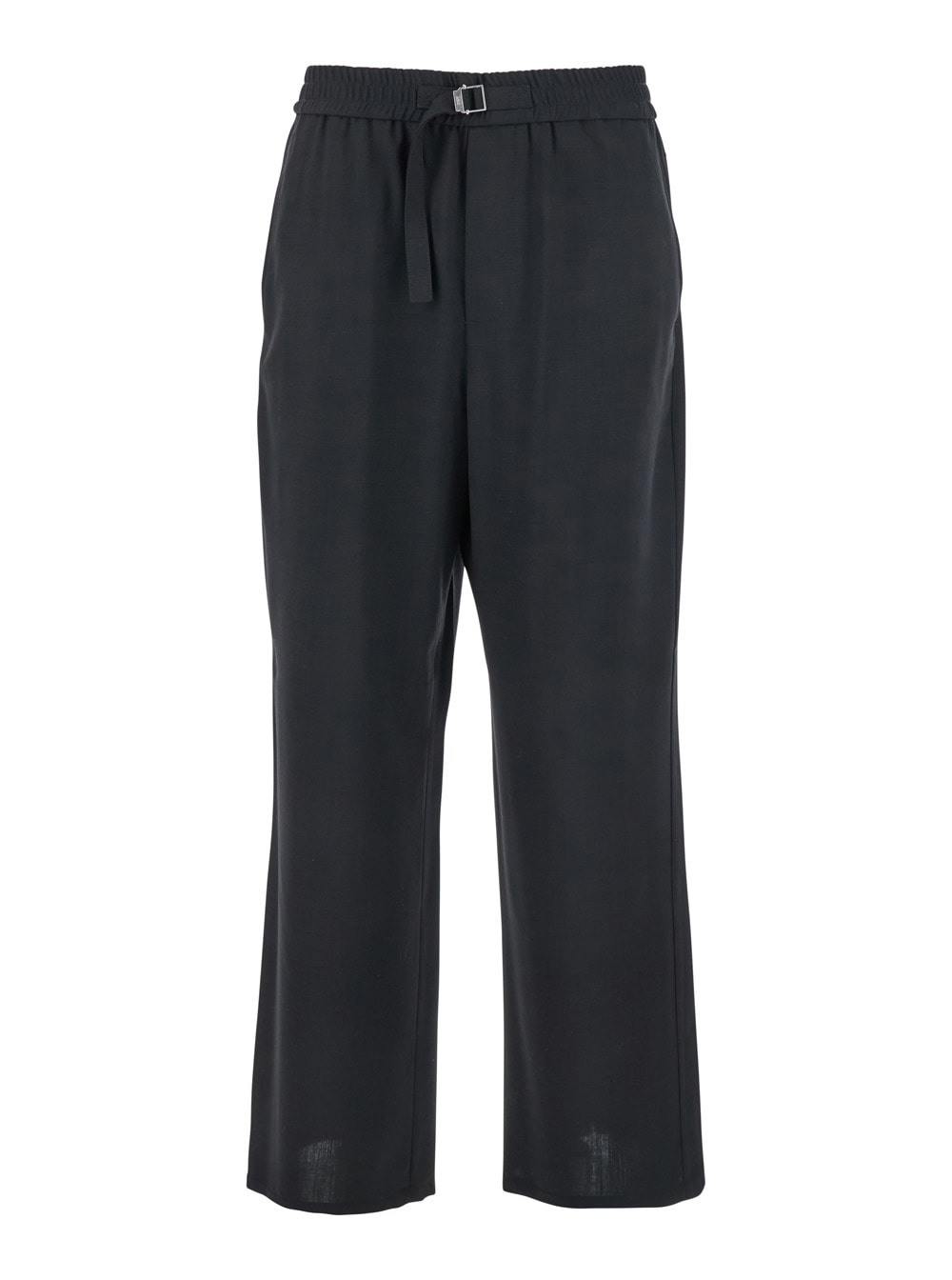Black Pants With Elastic Waist With Drawstring In Virgin Wool Man