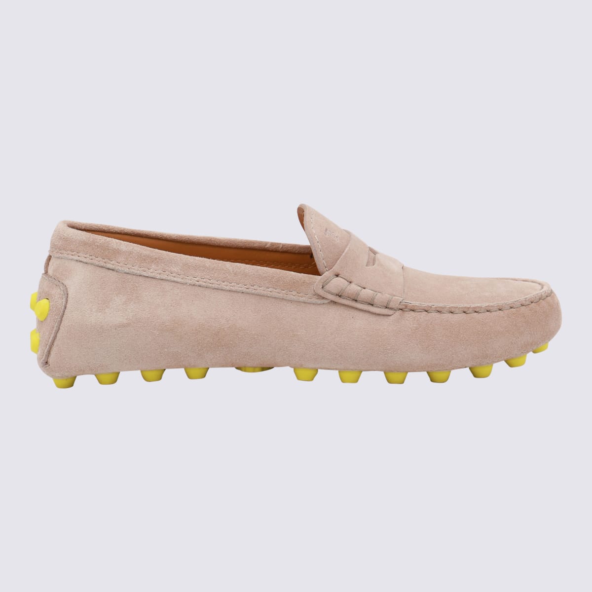 Shop Tod's Beige Suede Gommini Loafers