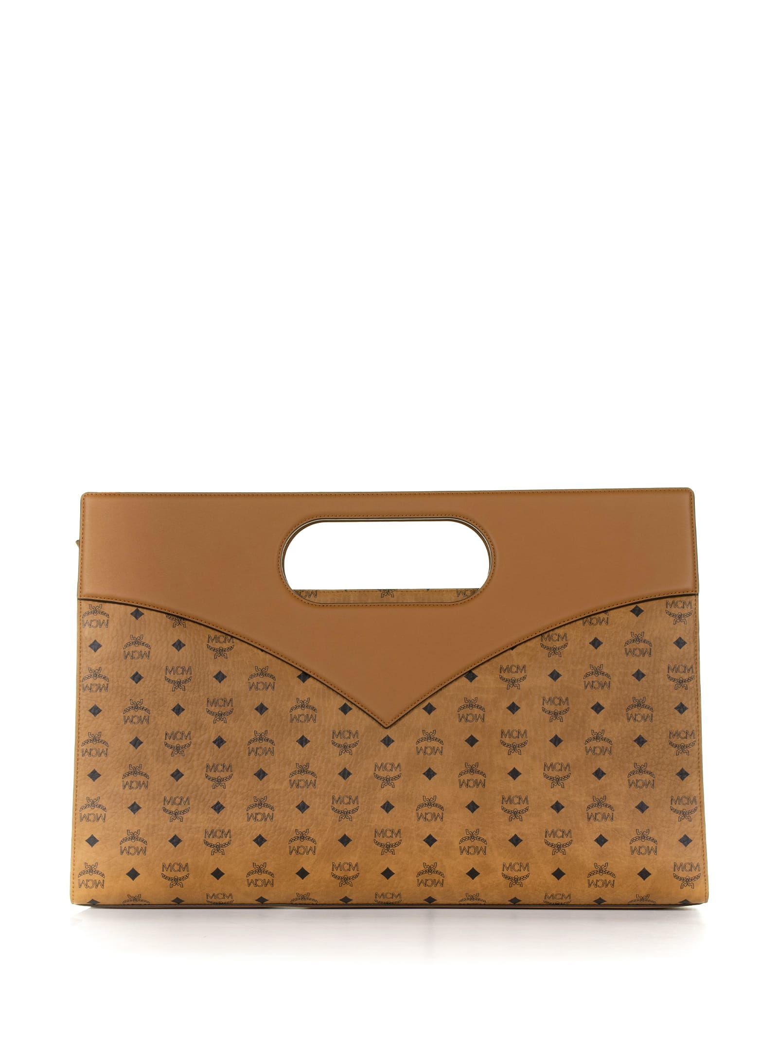 Shop Mcm Diamond Logo Printed Shopper Bag In Cognac