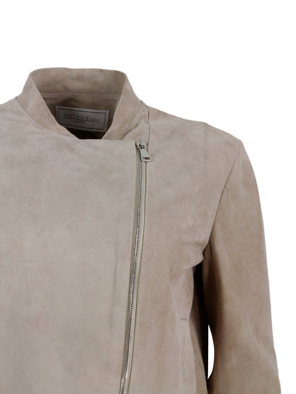 Shop Antonelli Biker Jacket Made Of Soft Suede. Side Zip Closure And Pockets On The Front In Beige