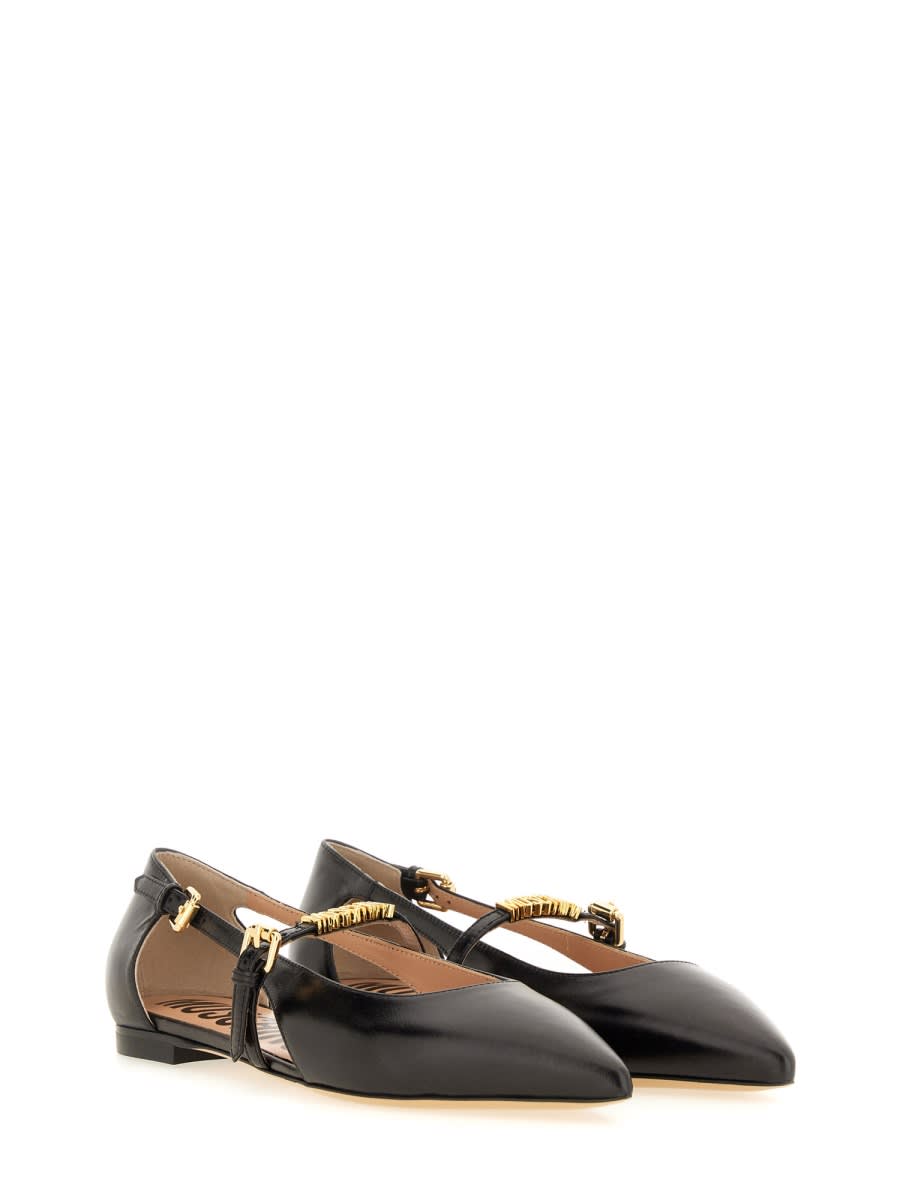 Shop Moschino Leather Ballerina In Black