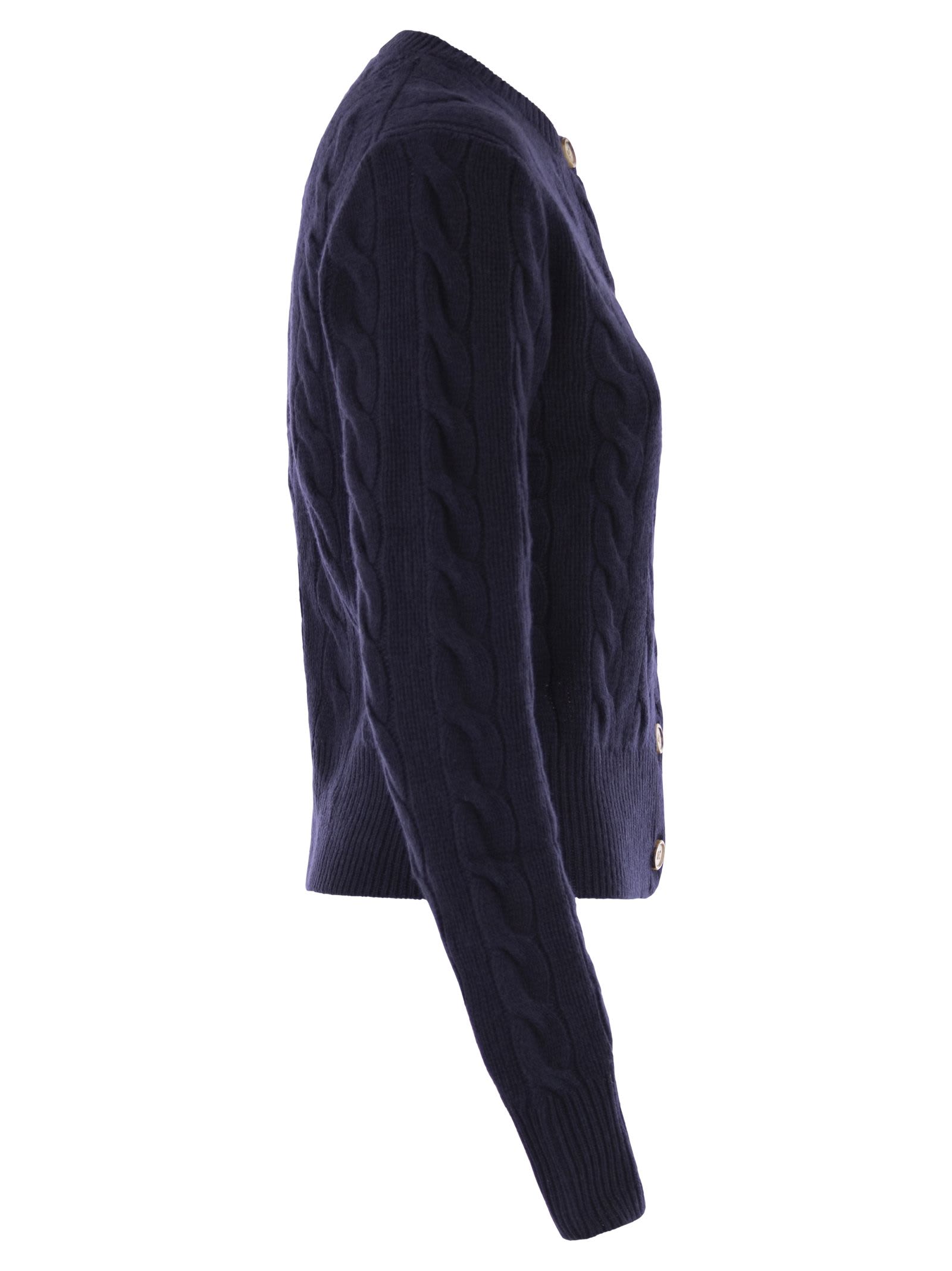 Polo Ralph Lauren Pony Cable-knit Wool And Cashmere Cardigan In Blue