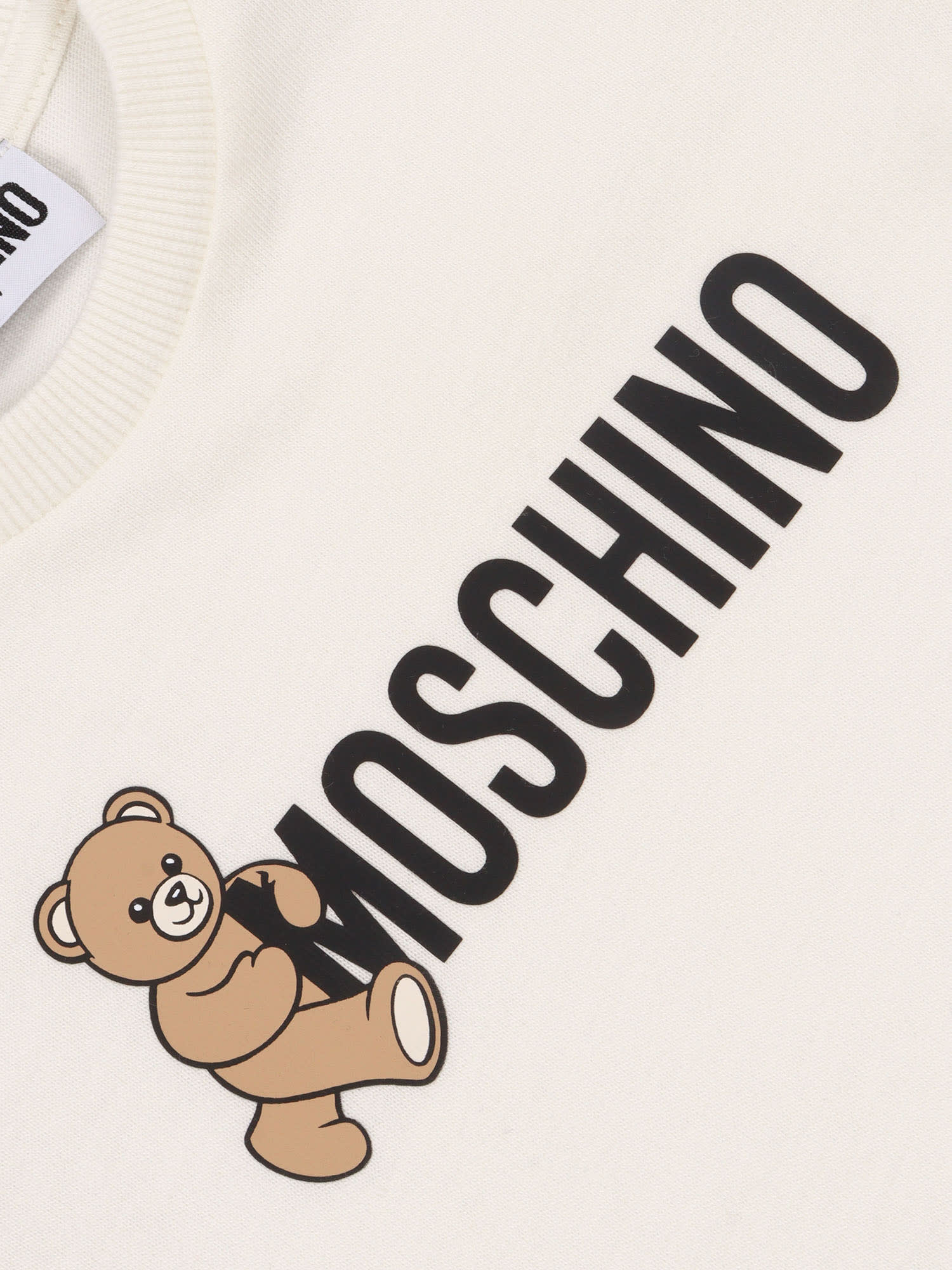 Moschino Ivory T-shirt For Babykids With Teddy Bear In White
