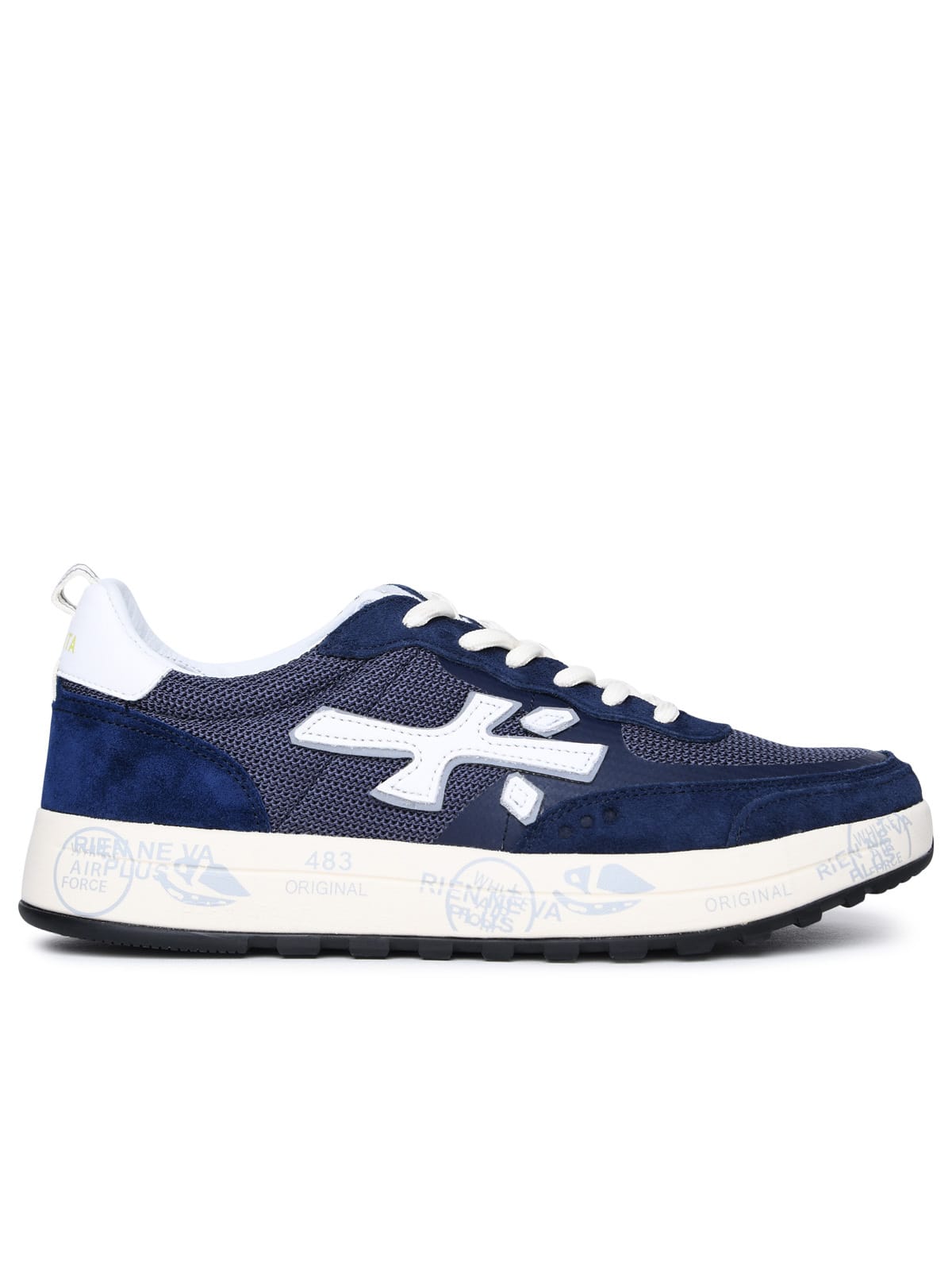 Shop Premiata Nous Blue Leather And Fabric Sneakers