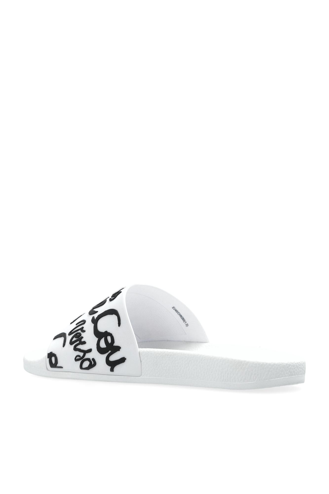Versace Jeans Couture Slide Sandal With Logo In White