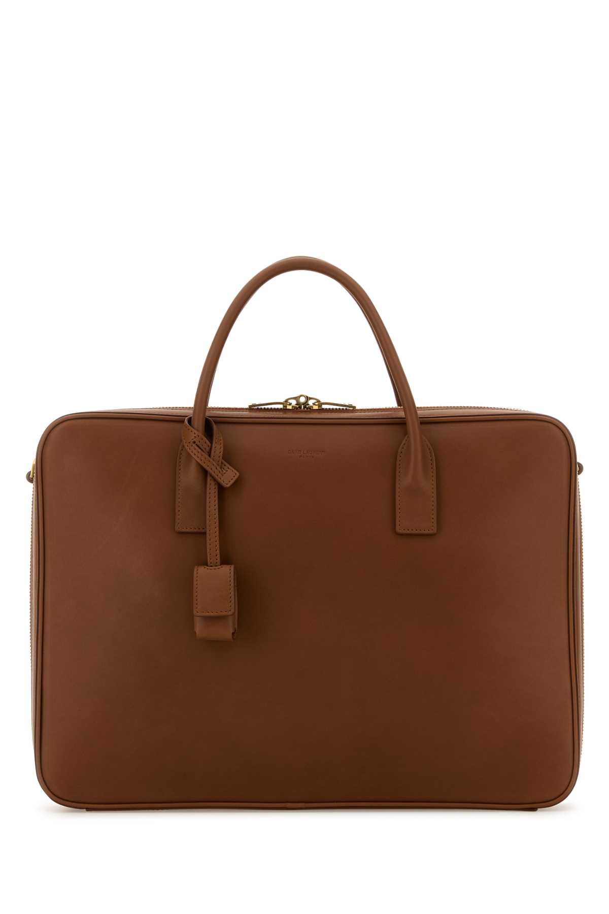 Saint Laurent Leather Briefcase Featuring Gold-tone Hardware In Brown