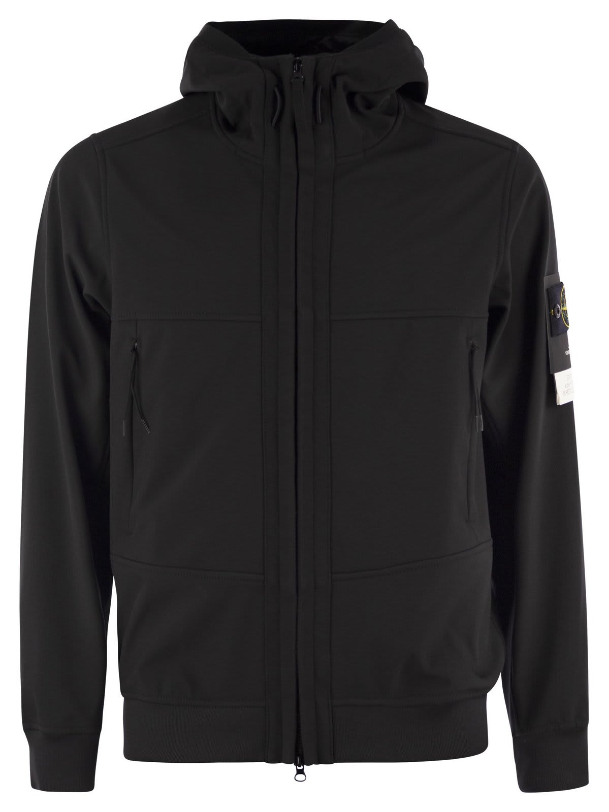 Shop Stone Island Zip-up Hooded Jacket In Black