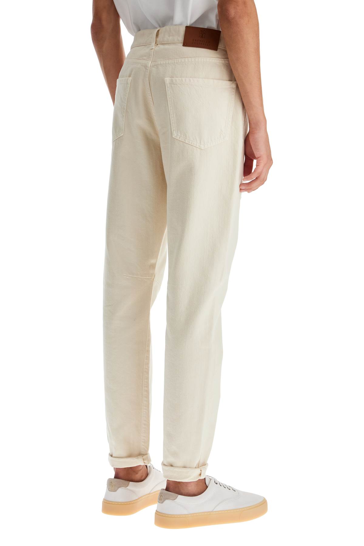 Shop Brunello Cucinelli Destroyed Leisure Fit Jeans With Distressed Details. In Off White