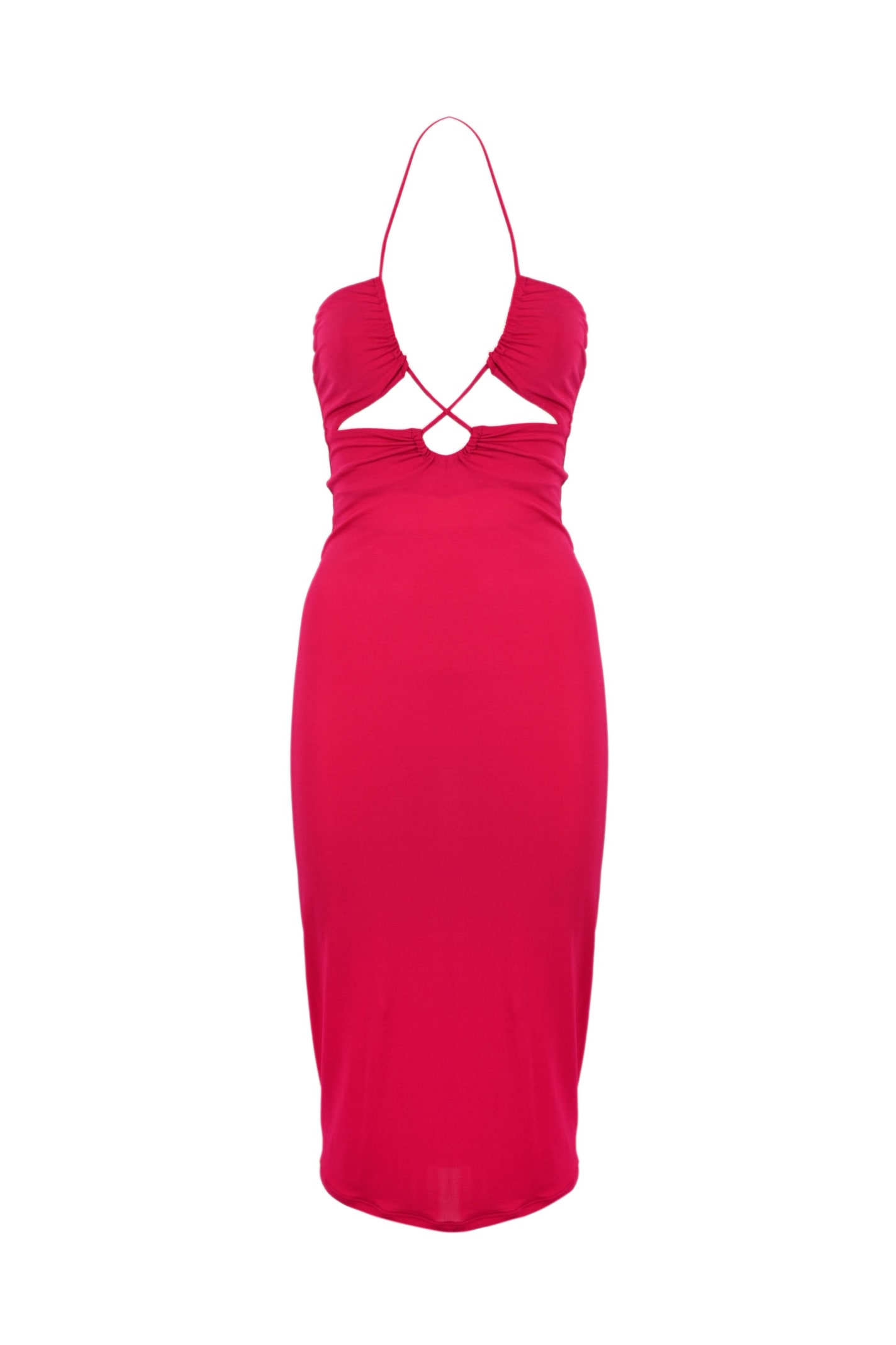 Mc2 Saint Barth Midi Dress With Cutouts In Fucsia