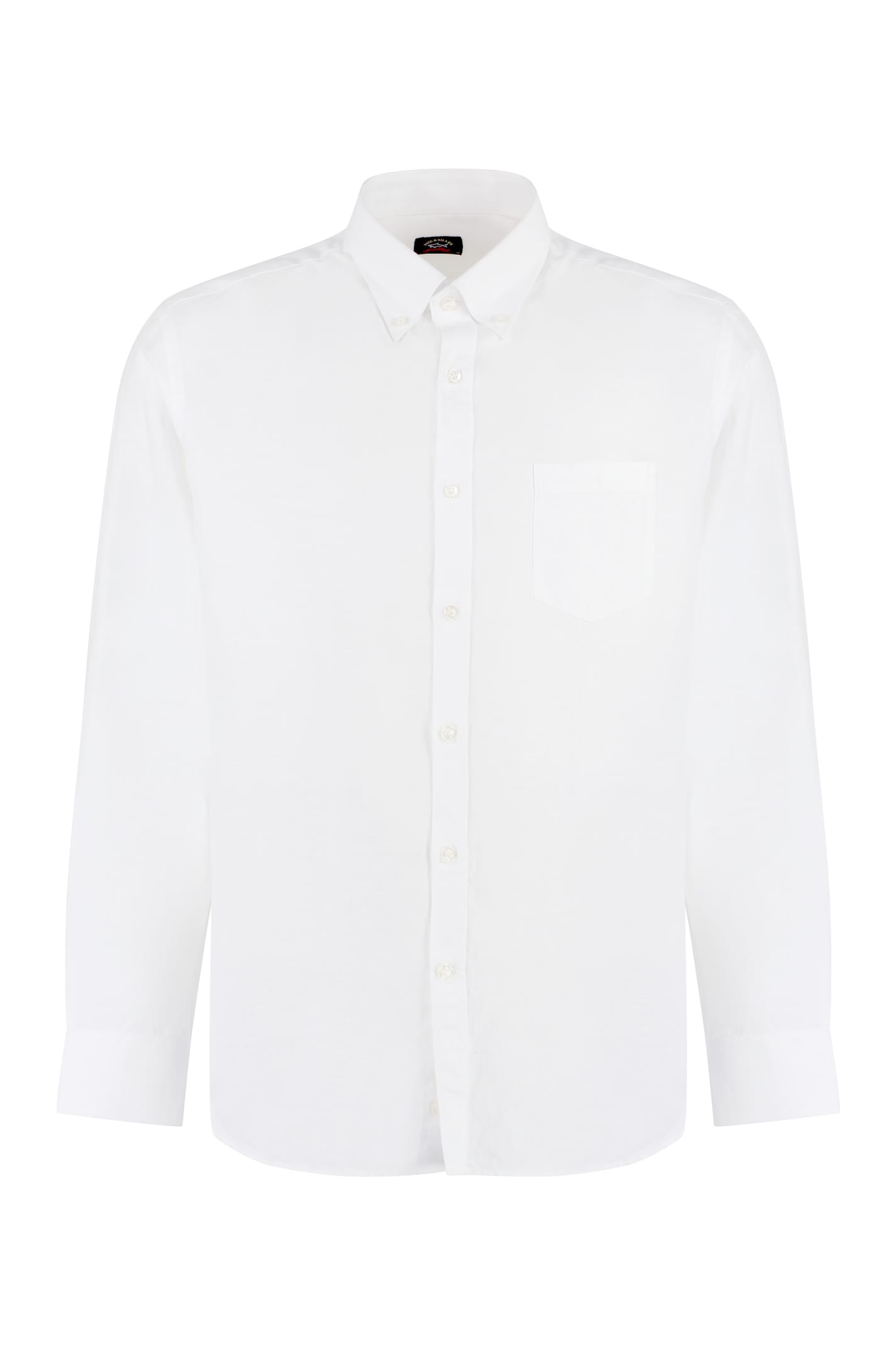 Shop Paul&amp;shark Long Sleeve Cotton Blend Shirt In White