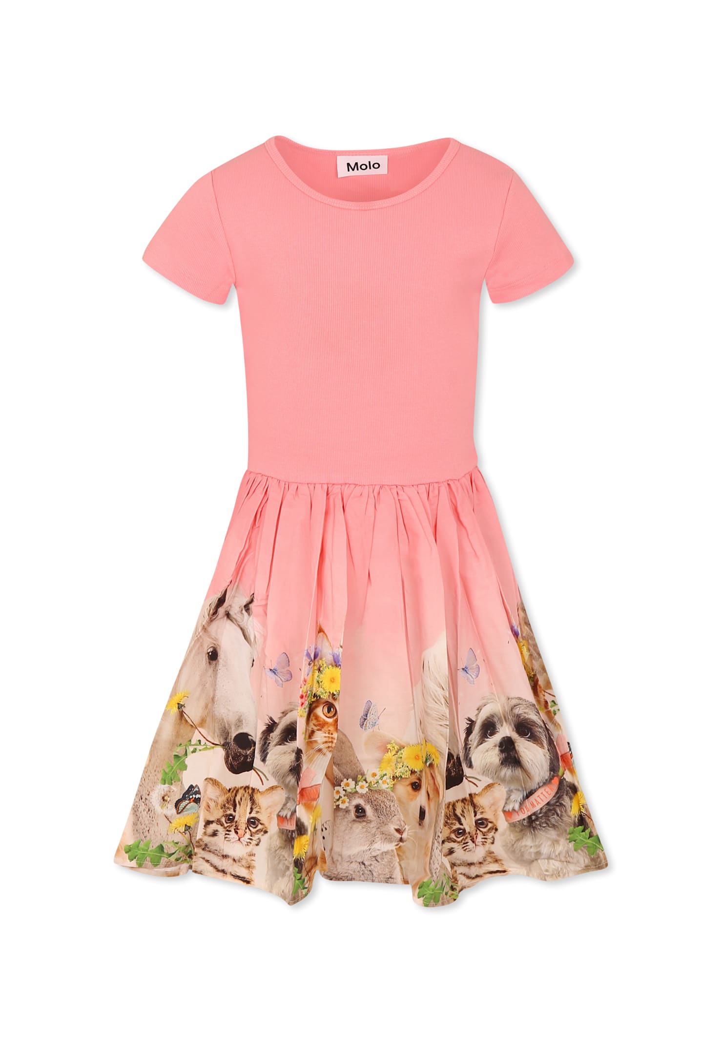 Molo Pink Dress For Girl With Animal In Pink