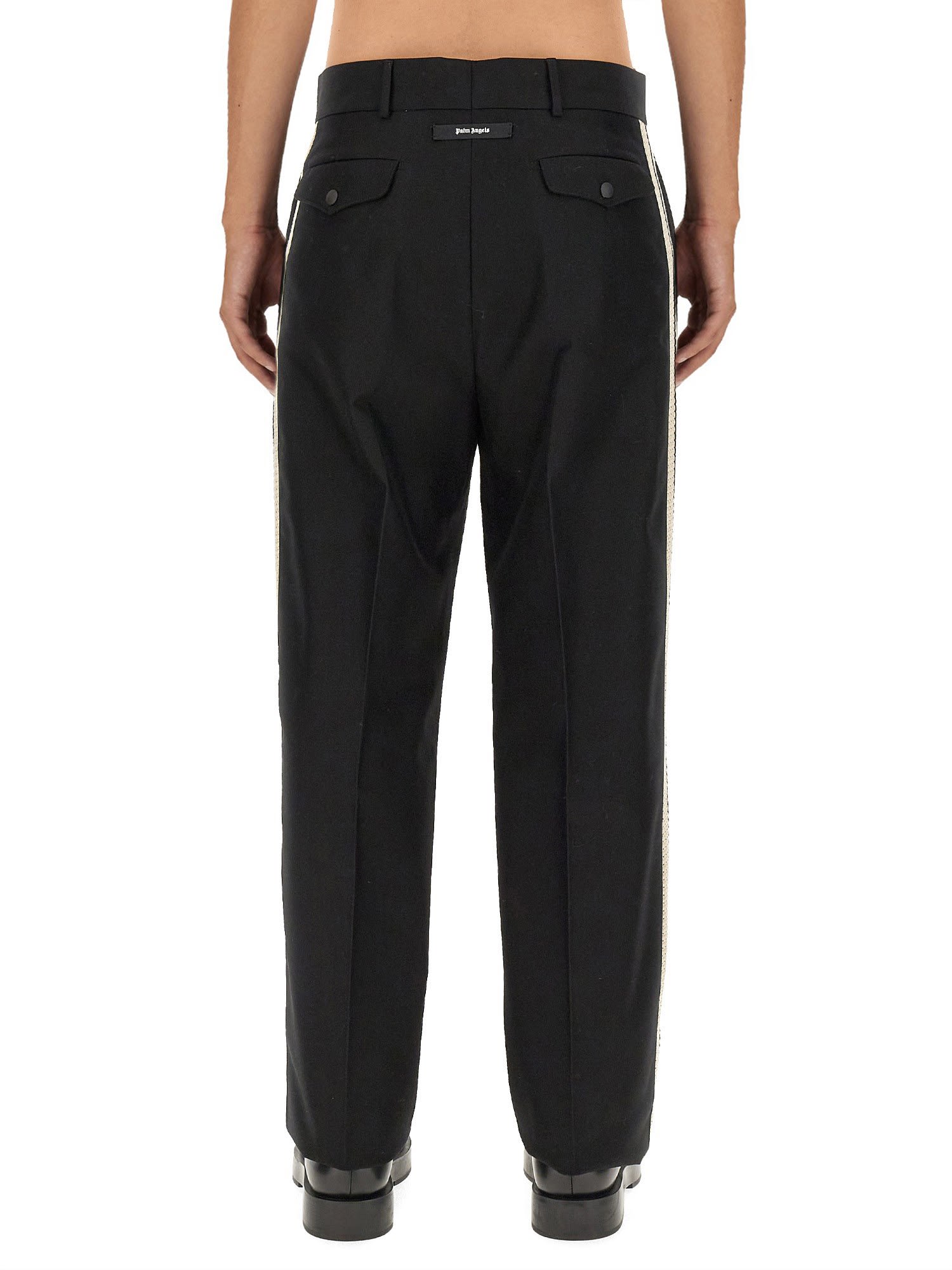 Shop Palm Angels Pants With Logo Band In Black