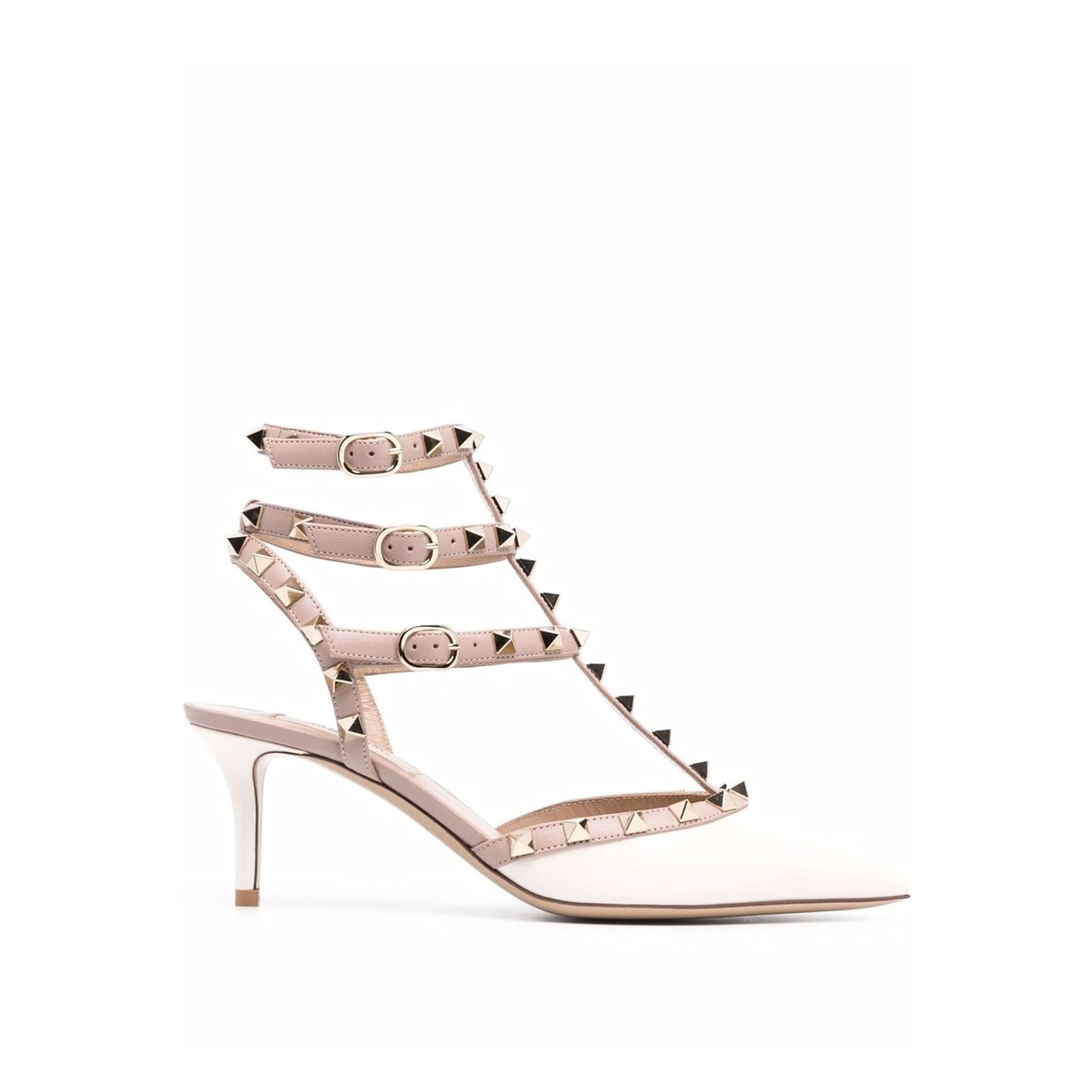 Shop Valentino Garavani Rockstud Leather Pumps In White