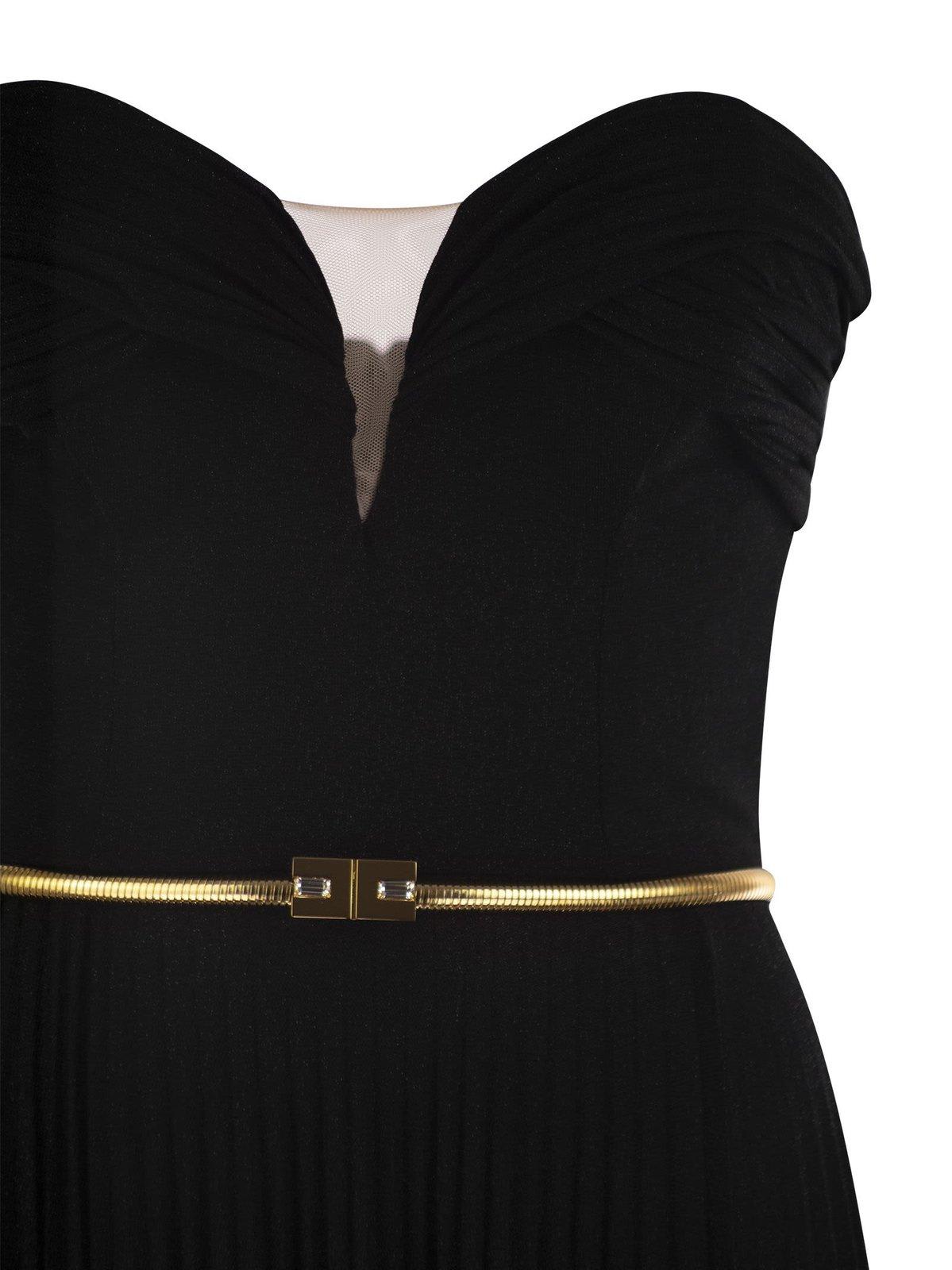 Shop Elisabetta Franchi Pleated Belted Carpet Dress In Black