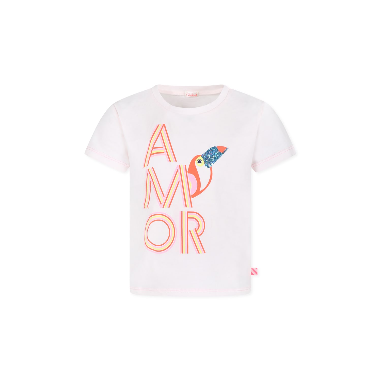 Billieblush Pink T-shir For Girl With Pelican Print In White