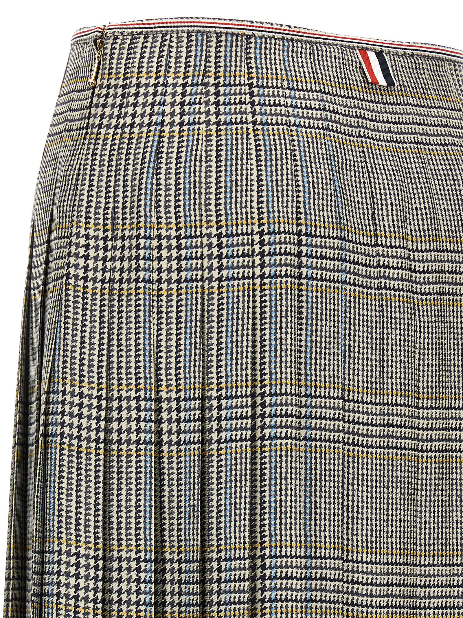 Thom Browne Houndstooth-pattern Pleated Midi Skirt In Gold