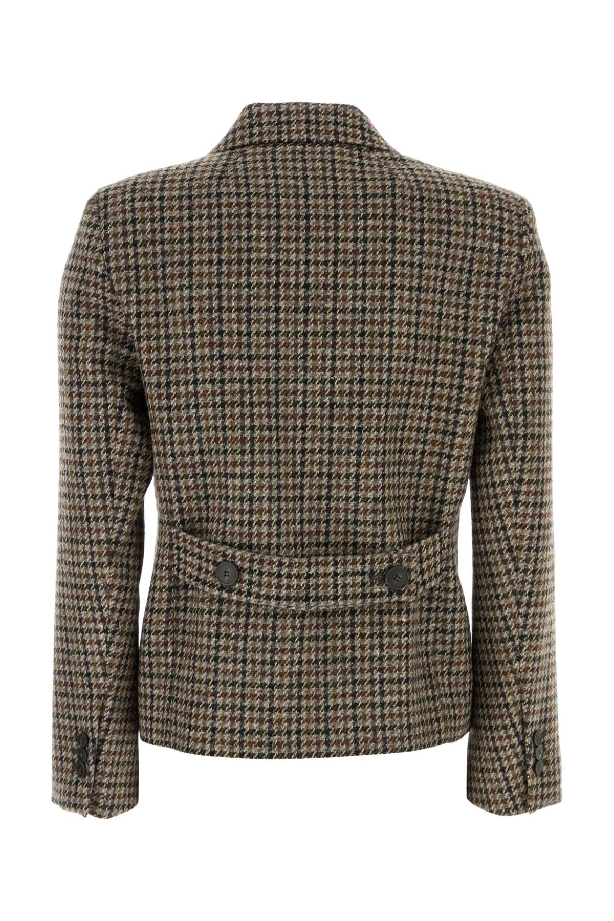 Shop Weekend Max Mara Embroidered Houndstooth Nausica Blazer In Pied De Poule Grigio